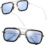 Unisex Blue Silver Retro Square Sunglass